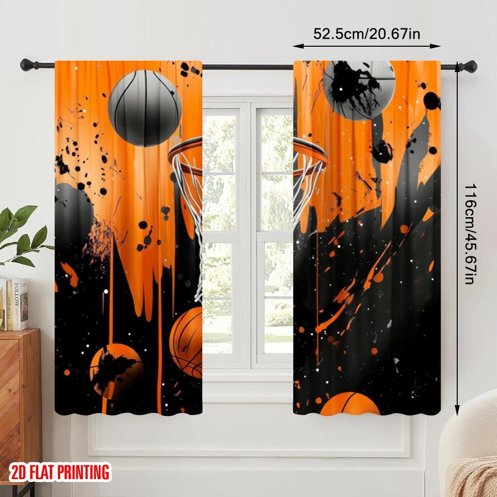 2pcs,2D Plane Printing Curtain Popular Hoop Splash Polyester (without Rod) Versatile All for Living Room, Bedroom, Home Decor