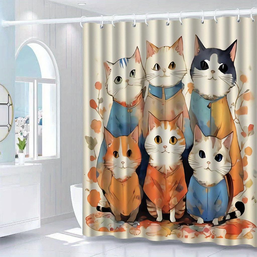 Charming Cats in Cozy Outfits Waterproof Mildew-Resistant Shower Curtain - Whimsical Design for a Playful Bathroom Décor