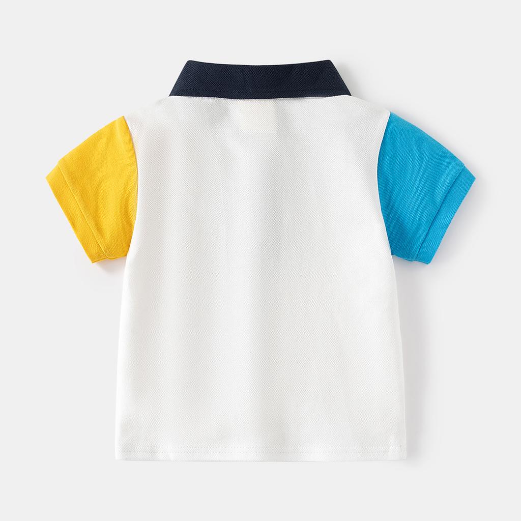 Boys Color Block Polo Shirt Short Sleeve Collared T Shirt Fashion Casual Summer Top for Toddler and Kids