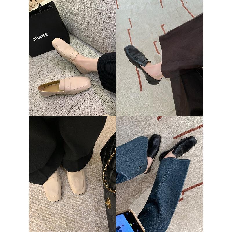 Cowhide version grape ma super soft leather loafers women's one-pedal lazy single shoes commuting square head flat bottom small leather shoes