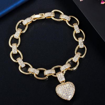WWJ Top Quality Cubic Zirconia Heart Shape Chain Bracelets Dress Accessories