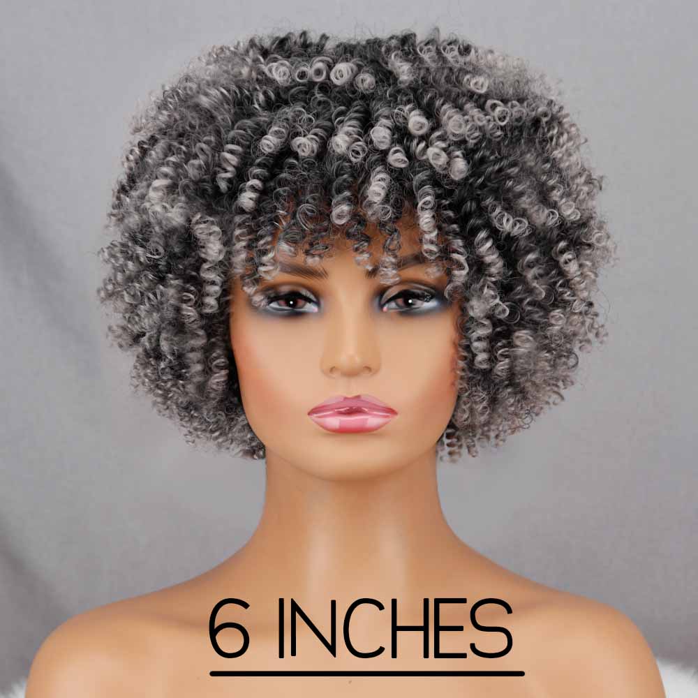XINRAN Afro Women Fashion Short Kinky Curly Wig with Bangs Synthetic Fiber Brown Black Blonde Color Short Curly Wig Daily Wear