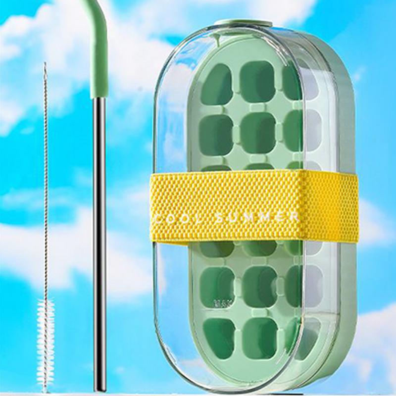 Creative Silicone IceCube Mold With Straw Large-capacity Ice Trays Food Grade Ice Maker Reusable Water Cup Kitchen Gadgets
