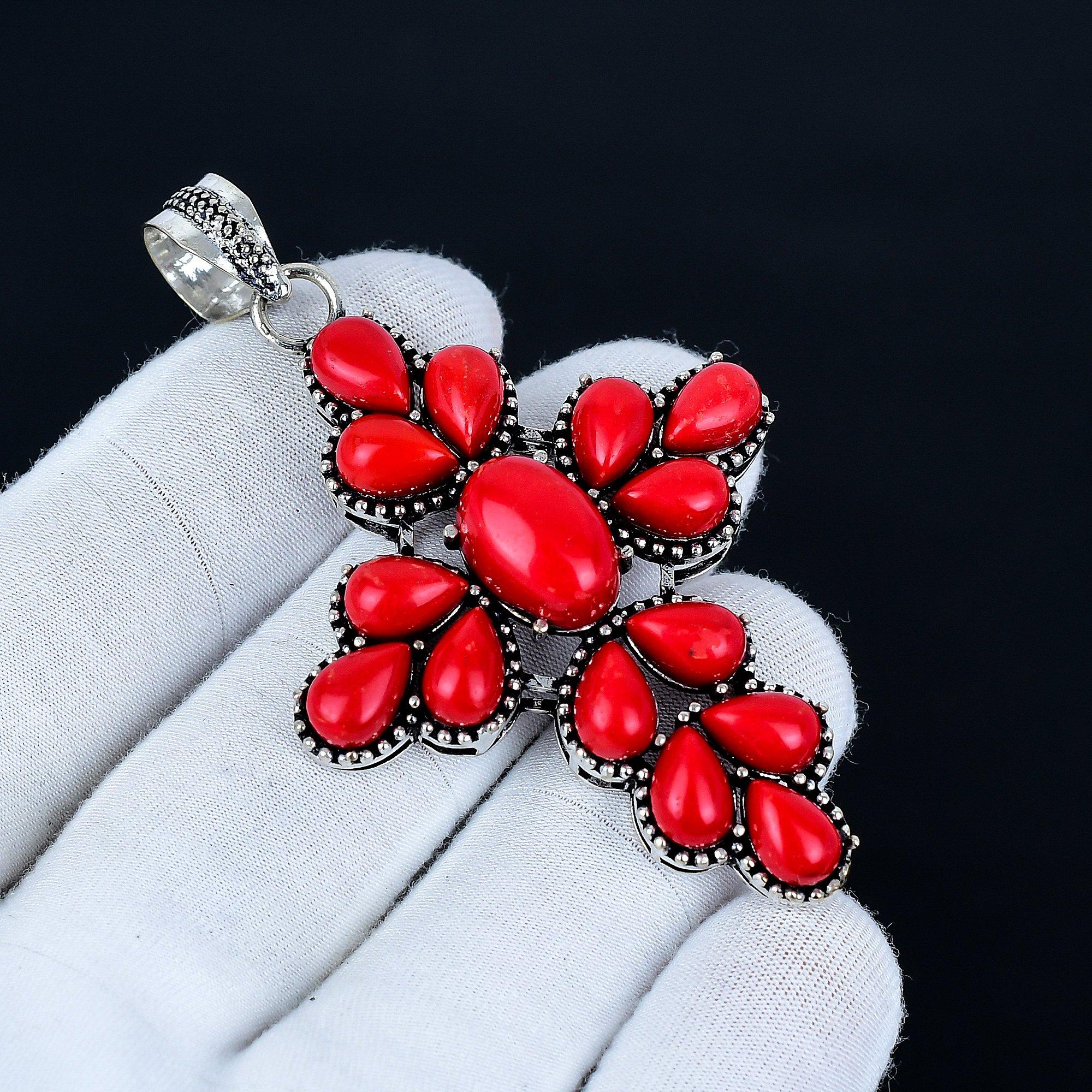 

Red Coral Cross Pendant, 925 Sterling Silver Handmade Jewelry, Red Coral Silver Pendant, Party Wear Jewelry For Women s, Pendant New Year Gift 5.5 красный