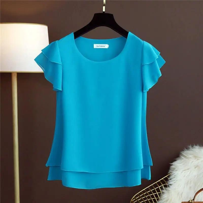 

Fashion Summer Oversized Loose Thin Casual Blouse Short Sleeve White Blouse Green Women’s XS синій