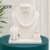 White Dress Jewelry Set 3Pcs/Set Imitation Pearls Set, Adjustable Length Choker Necklace with Ear Studs Wedding Photo Accessories And Bracelet,