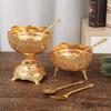 European Printed Metal Multi Legged Ice Cream Bowl with Knife and Fork Glass Inner Wall Salad Bowl