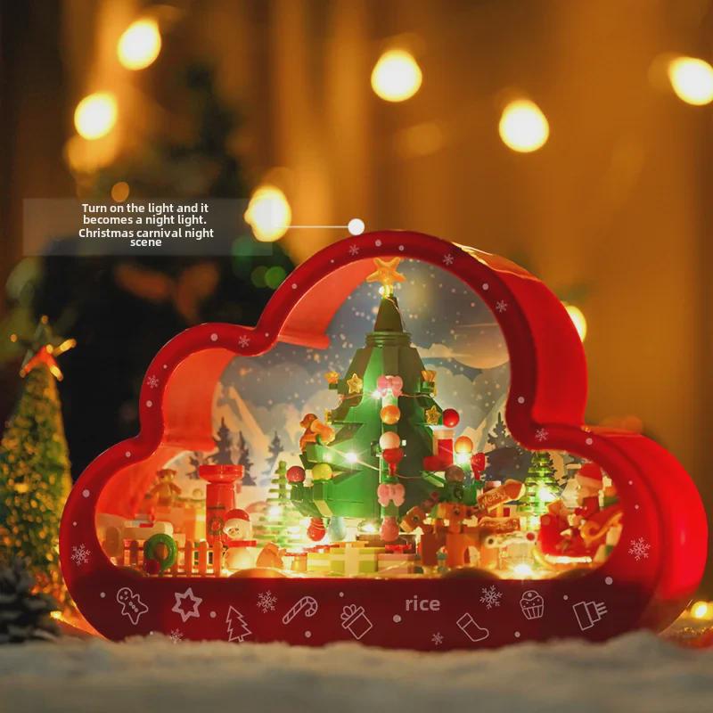 Santa Claus Cloud Mirror Night Light Building Blocks Toy for Kids - Christmas Gift