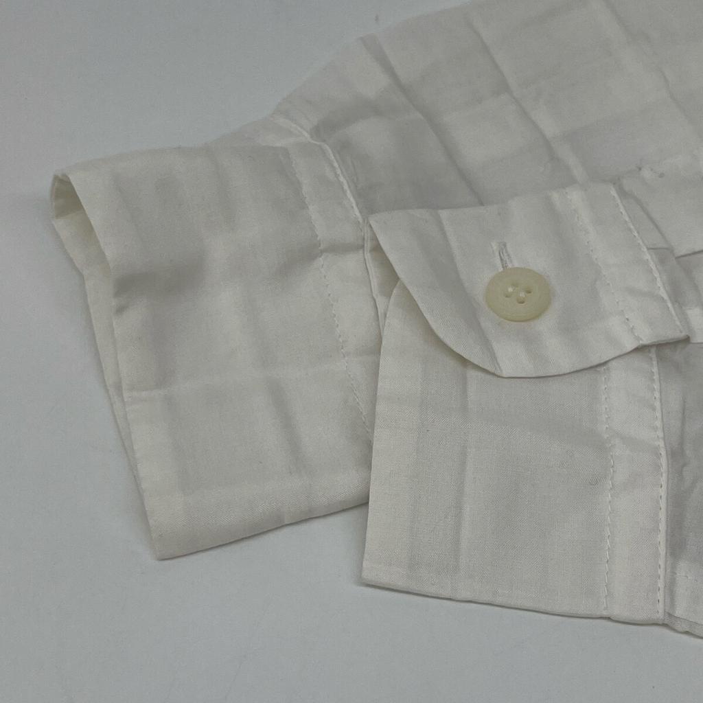 ISSEY MIYAKE IM01-FJ604 White Polyester Border Pleated Front Pocket Long Sleeve Shirt Tops M whiteUsed