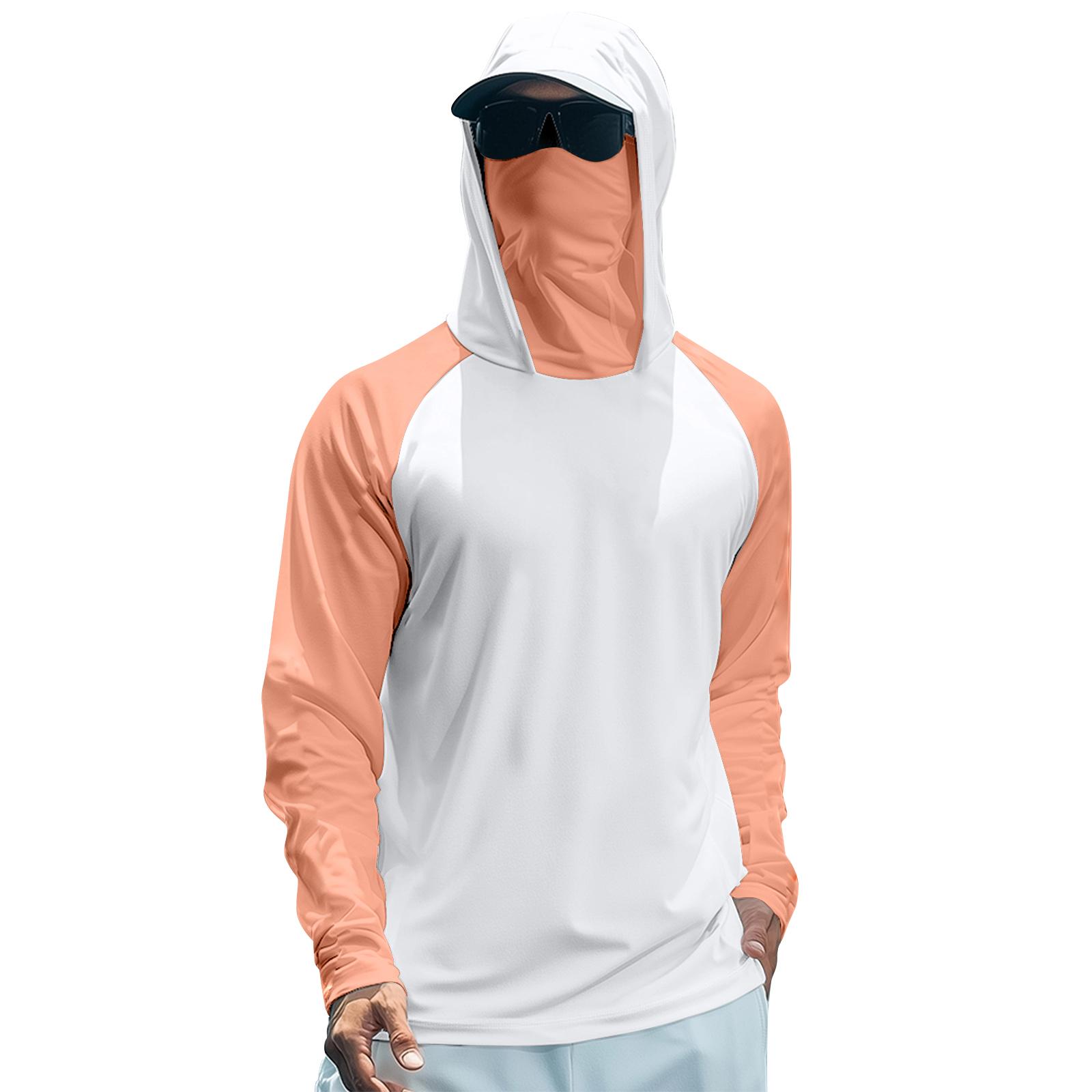 Мужская летняя футболка с длинным рукавом быстросохнущая с цветными вставками солнцезащитная одежда для рыбалки фитнеса спорта с капюшоном с длинным рукавом L 1695₽