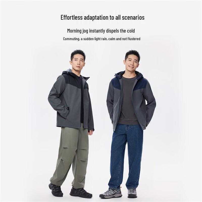 Giordano Men's Windproof Fleece-Lined Hooded Soft Shell Jacket