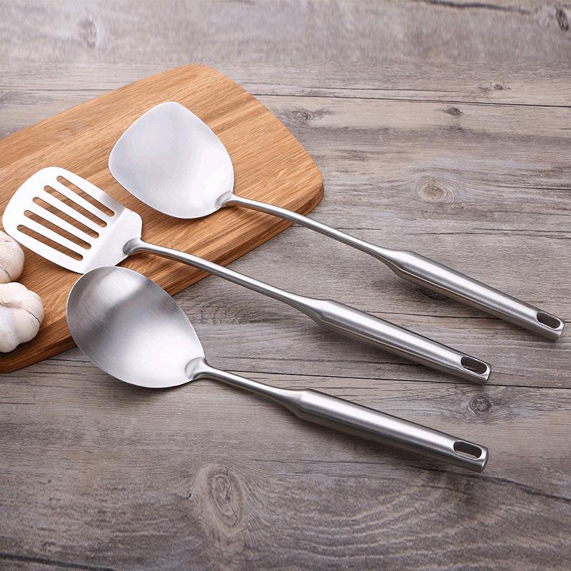 316 Stainless Steel Kitchen Utensil Set, 6 Pcs Cooking Tools Including Wok Spatula & Skimmer for Home Restaurant Use