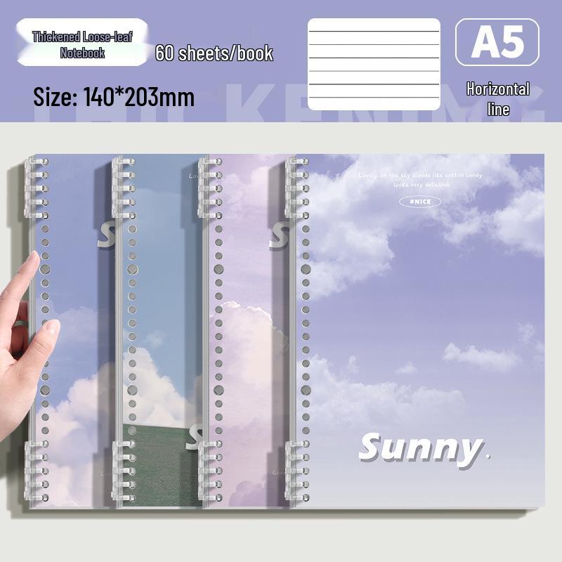 Comfort-Grip A5 Loose-Leaf Notebook: Large Capacity, Clear Sky Cover, Student-Friendly Lined & Grid Pages