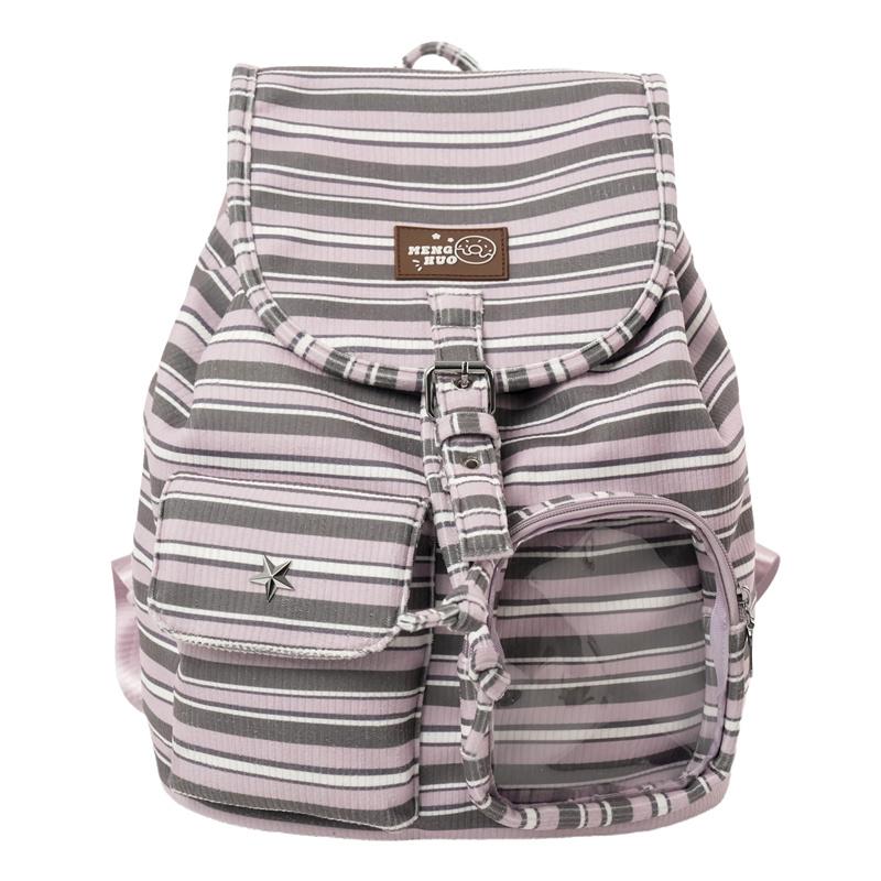 

Vintage Striped Backpack Large Capacity Student Schoolbag фиолетовый