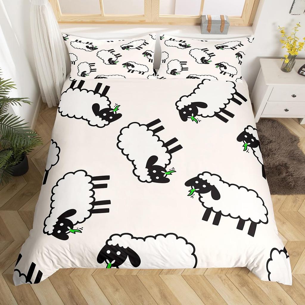 Cute Sheep Duvet Cover King Queen Funny Animal Floral Bedding Set Kids Cartoon Farm Animal Comforter Cover Polyester Quilt Cover