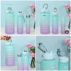 Gradient Color Large-Capacity Frosted Sports Water Bottle with Straw - 3-Piece Set