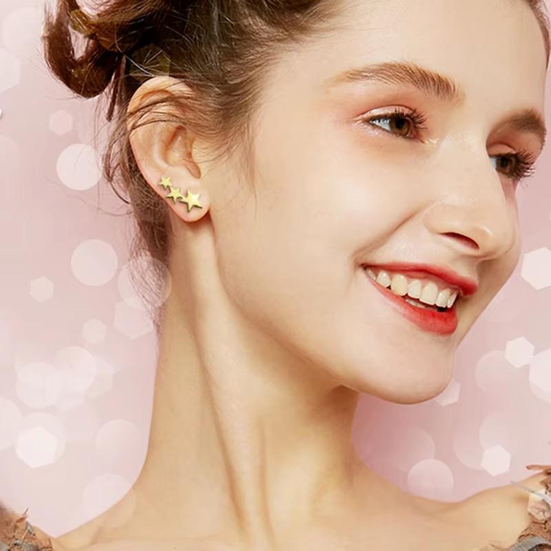 Fashion Silver Color Star Stud Earrings For Girls Women Stainless Steel Pentagram Stars Earrings