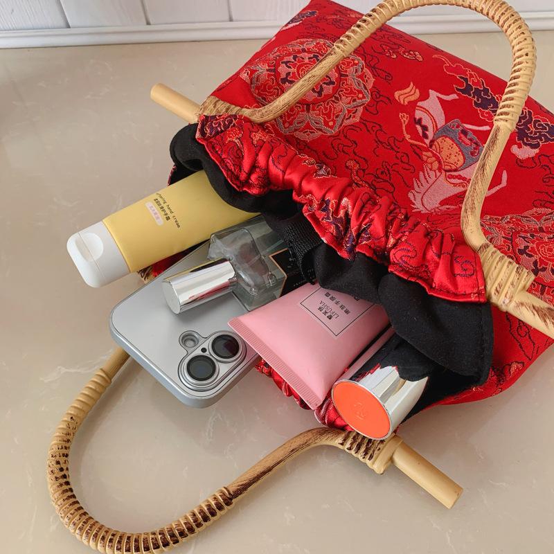 New Chinese Style Chinese Style Handbag, Women's Satin Jacquard Casual Vacation Style, Retro Bamboo Knot Hand-held Cheongsam Bag
