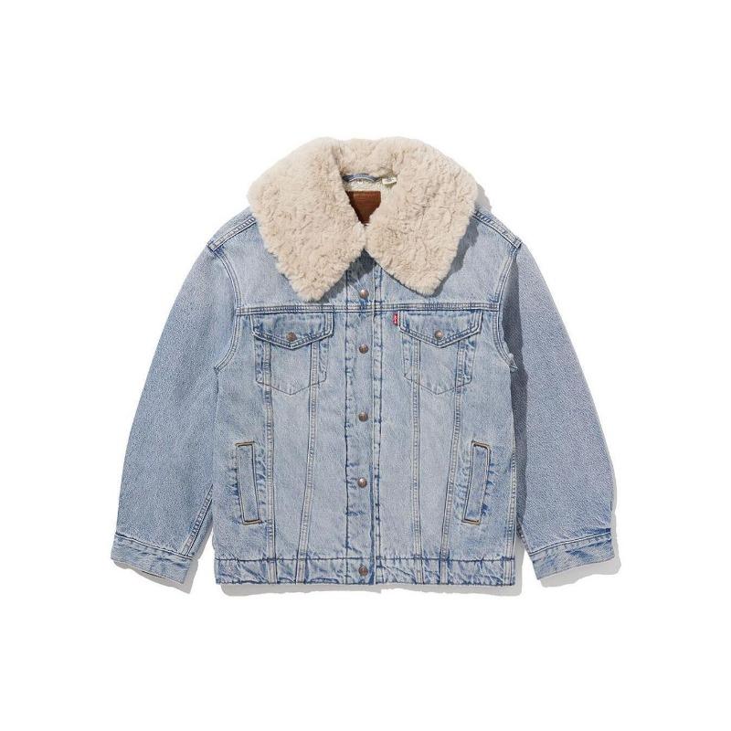 Levis FW22 Casual Solid Color Lamb Wool Collar Loose Denim Jacket Women Jackets Blue A3484-0000