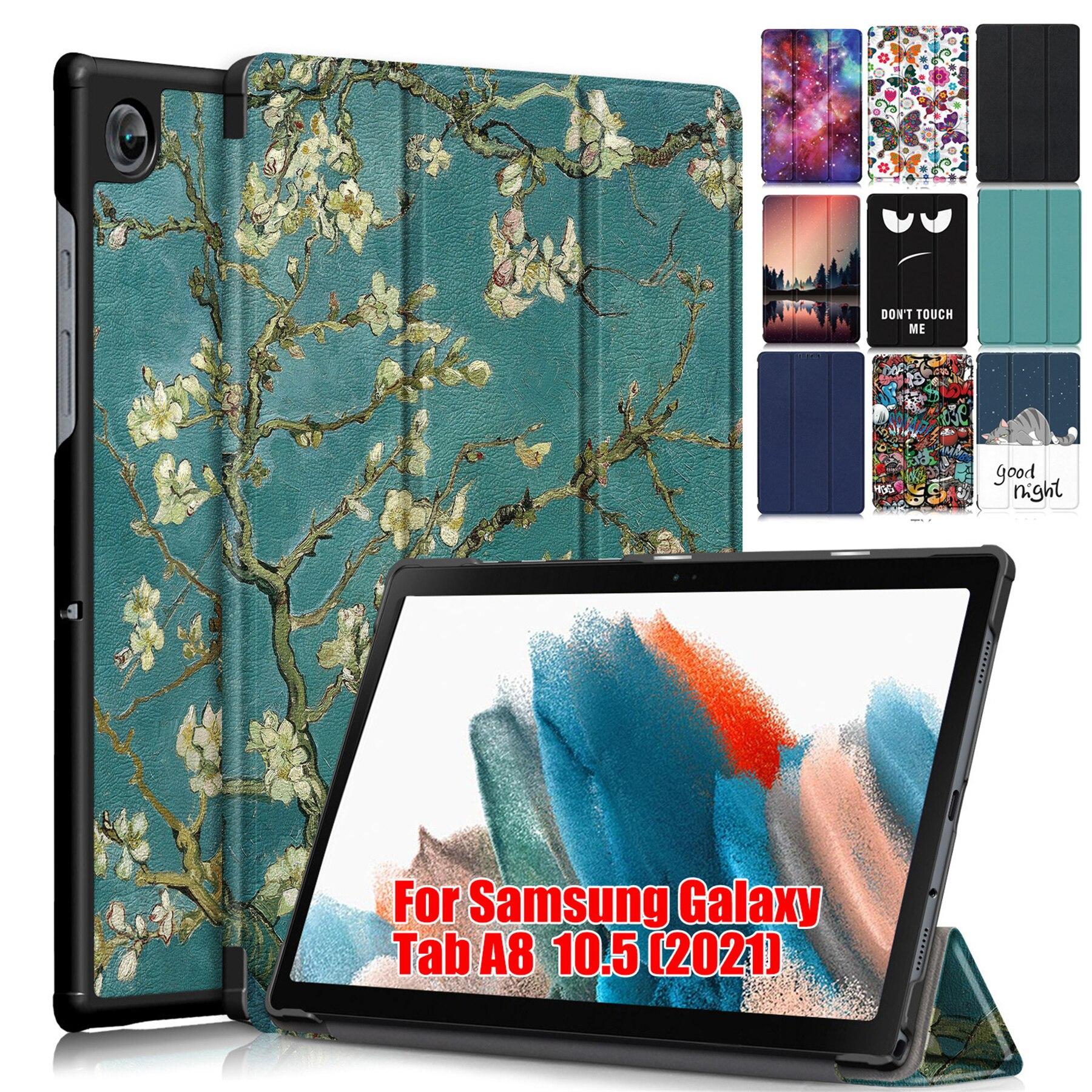 

Магнитный чехол для планшета Samsung Galaxy Tab A8 2021, чехол 10,5, кожаная подставка, трехкратный, автоматический сон, пробуждение, тонкий цветочный защитный чехол