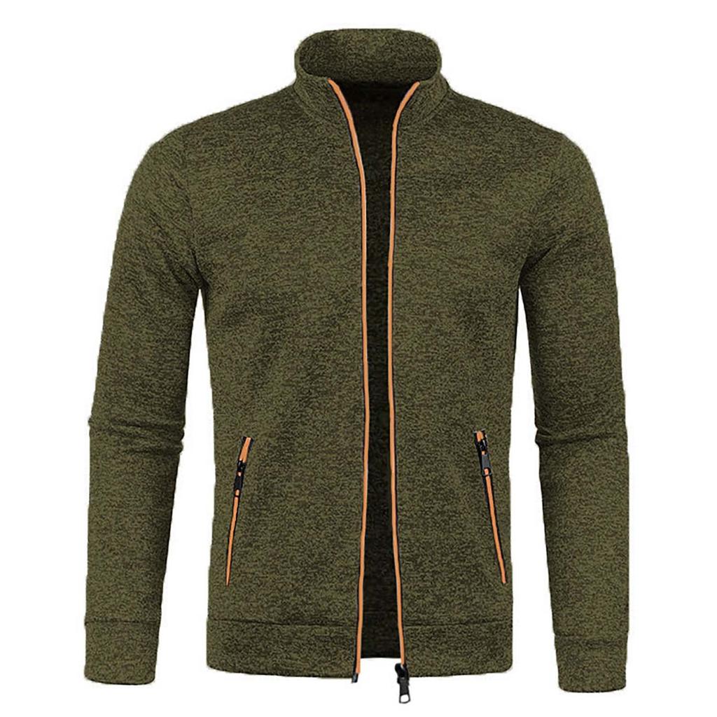 And Winter Men's Zipper Knitted Sweater Long Sleeved Thin Velvet Top Jacket