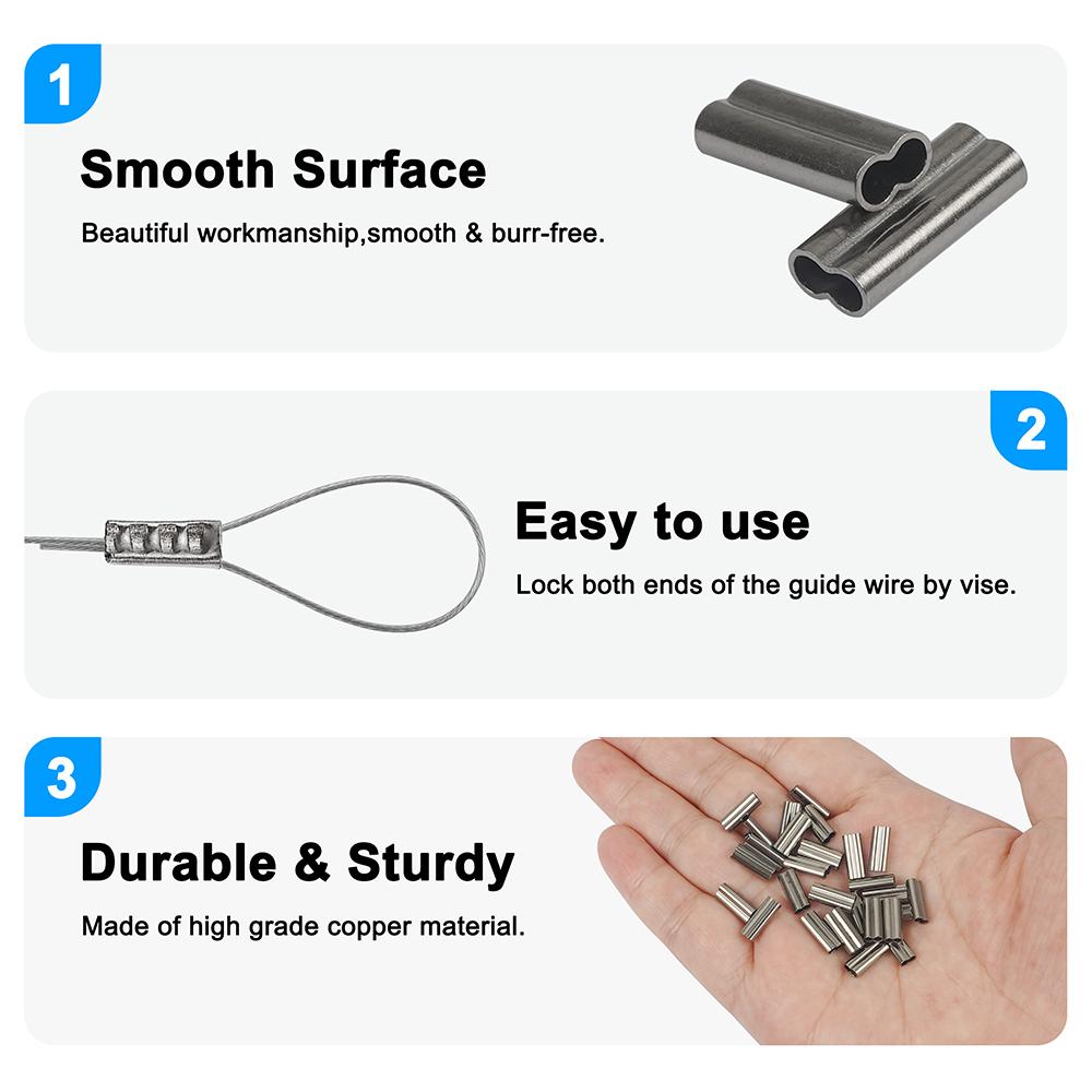 300Pcs/Box Fishing Crimp Sleeves Kit Double Barrel Crimp Sleeves Copper Crimping Sleeves Tubes Fishing Line Connector Tackle Quality