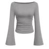 Women' Fashionable Pure-colored Flared-sleeve Long-sleeved Top