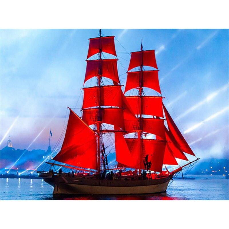 DIY 5D Diamond Painting Sailboat Diamond Embroidery Sea View Cross Stitch Full Round Drill Home Decor Manual Art Gift