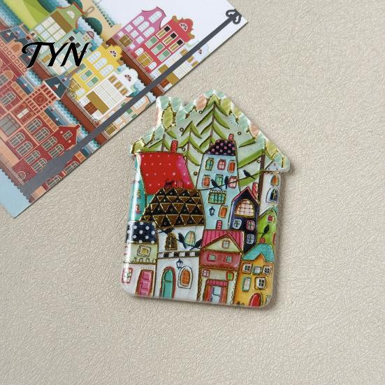 Fairy Tale Town Decor Vintage House Refrigerator Magnet, Colorful Magnets Fridge Magnetic Kitchen Decoration Accessories Whiteboard