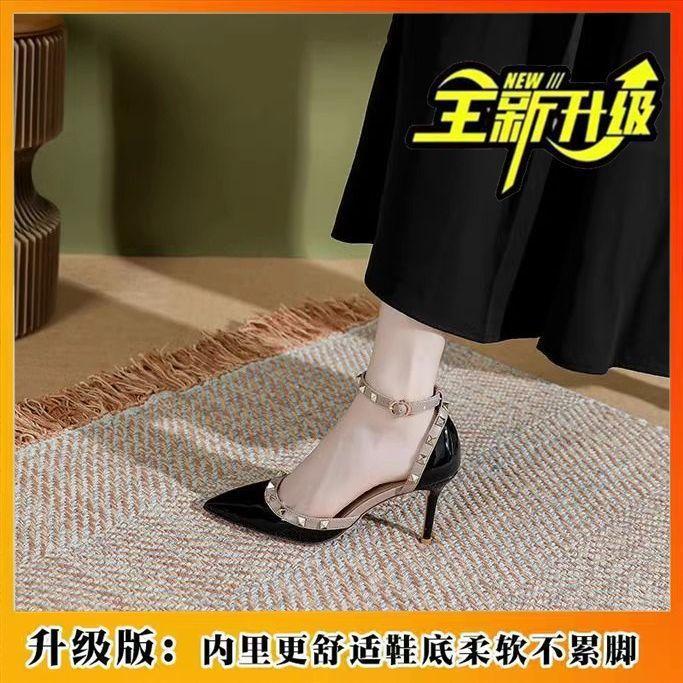 Sexy royal sister wind rivet high heels pointed one-word buckle strap stiletto personalized discount sandals