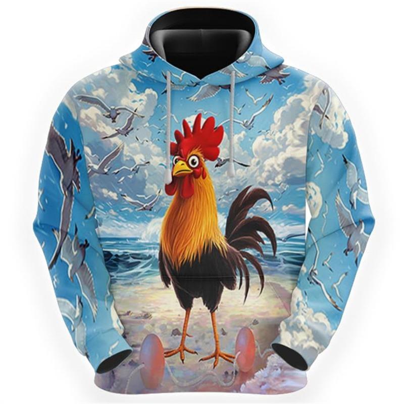 Funny Chicken Graphic Sweatshirts Casual Boy Pullovers Cartoon Rooster Hoodies For Men Clothes Hilarious Animal Hoodie Kids Tops