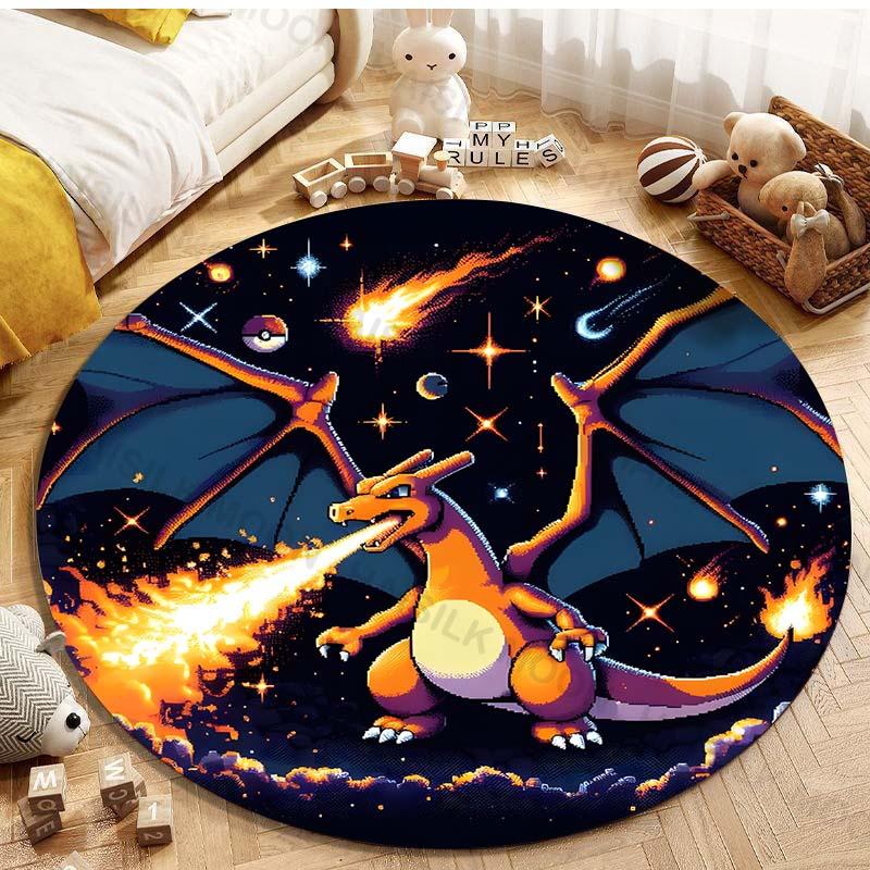 

Potdemiel Pokemon Charizard Printing Round Carpet Living Room Bedroom Table and Chair Sofa Kids Room Decorative Carpet and Rug 60cm