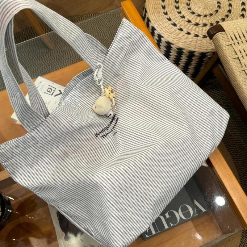Women Shoulder Bags Casual Simple Striped All-Match Chic Commuting Korean Style Canvas Large Capacity Shopping College