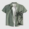 Vacation Style Coconut Tree Printed Short Sleeve Shirt, Loose Lapel Fake Two-Piece Design, Casual Breathable Outfit for Daily Wear and Beach Trips