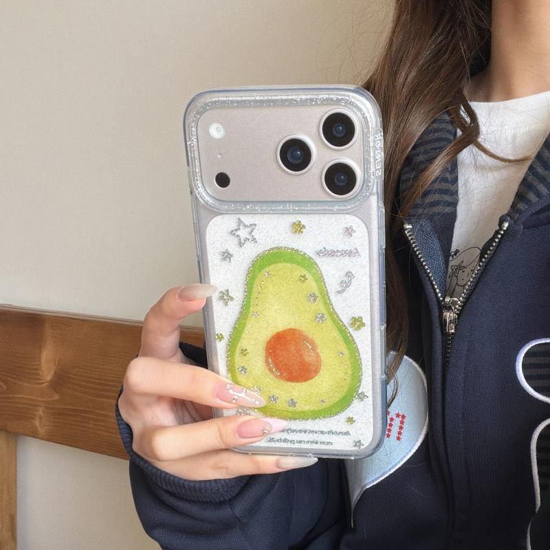 

Korean Clear Glitter Cute Avocado Phone Cover For Apple iPhone 17 Pro 16 15 14 Pro Max Case Fashion Shockproof Lovely Cases Fund iPhone17 Pro Max