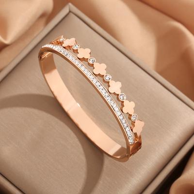 Four Leaf Clover Diamond Inlaid Bracelet Jewelry Titanium Steel Opening Bracelet Women's Gold Vacuum Plated Non Fading Bracelet