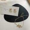 French Retro Rose Pearl Earrings & Mori Style Flower Jewelry Set B135: Includes High-End Bracelet, Necklace & Earrings.