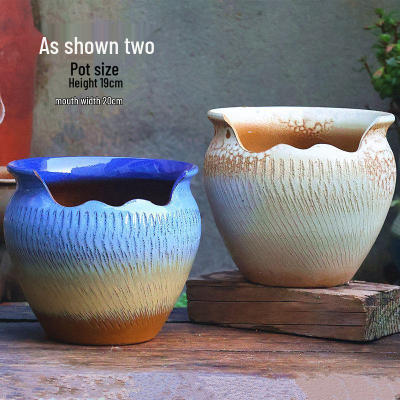 Handmade Coarse Pottery Wide-Mouth Flower Pot - Ceramic Zisha Succulent Planter with Rustic Cut-Edge Design for Chlorophytum