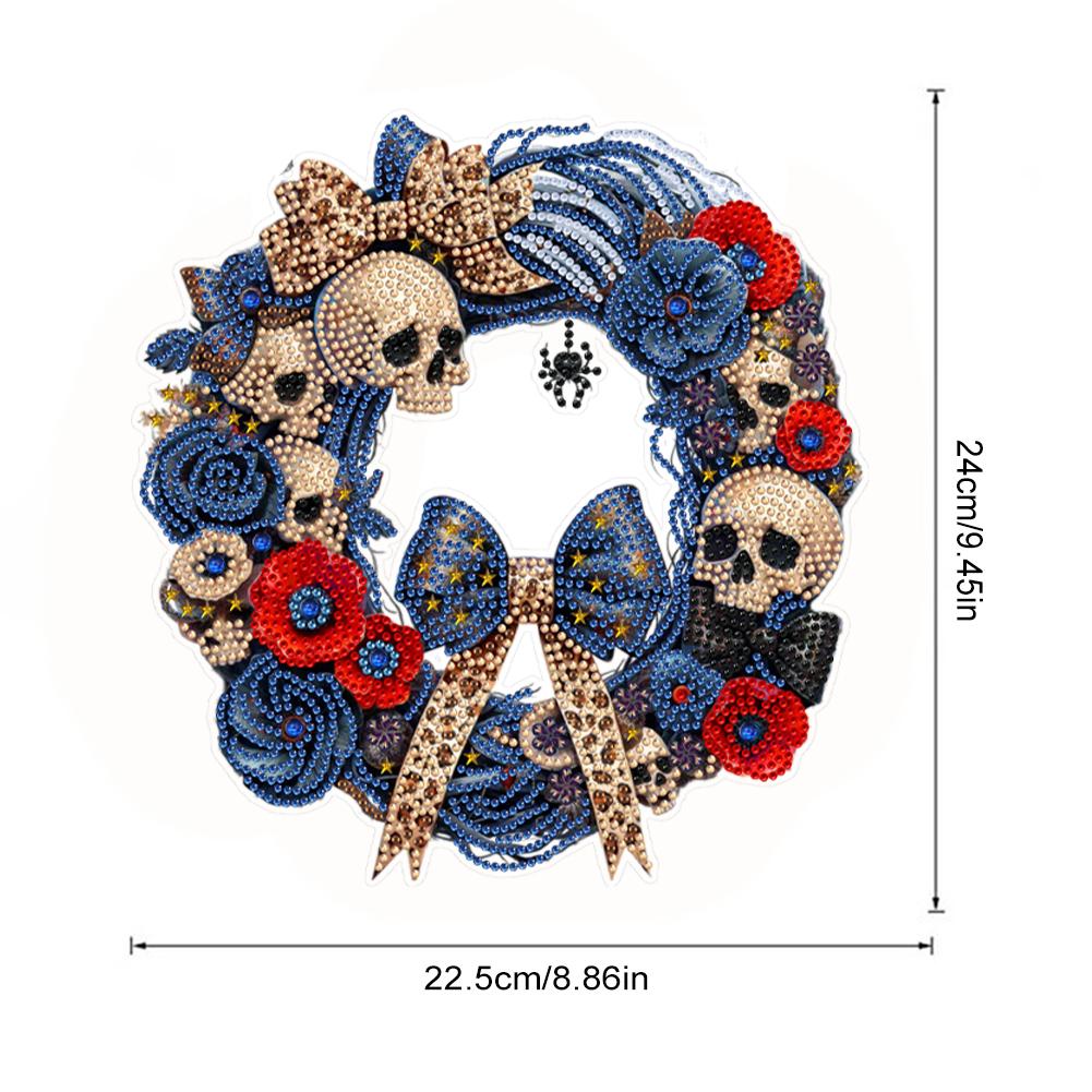 Acrylic Special Shape Halloween Skull 5D DIY Diamond Painting Wreath Pendant DIY Diamond Garland Pendant Kit for Art Crafts