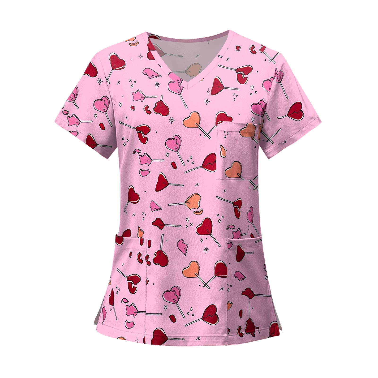 

Женские модные топы с короткими рукавами и V-образным вырезом с принтом, рабочие футболки с карманами XXXXXL розовый