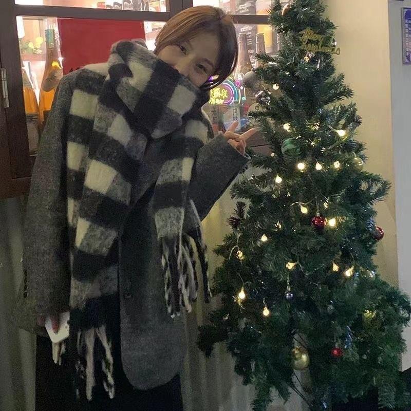 Korean Imitation Cashmere Plaid Scarf for Women - Thick, Warm, Versatile Autumn/Winter Fashion