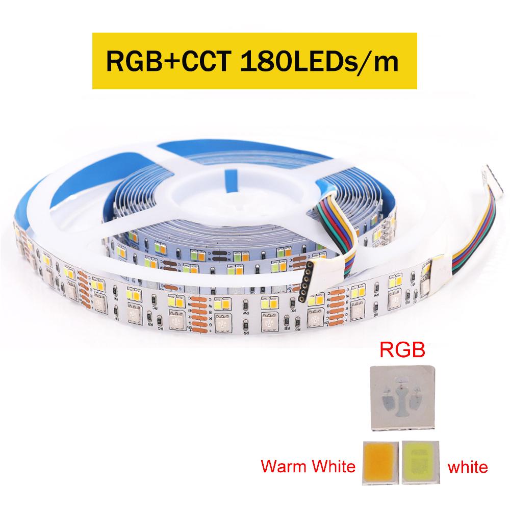 5M RGB+CCT LED Strip Light 12V 24V 5050 2835 Waterproof Flexible Tape 60 90 180 LEDs/M Dual White Changing Decoration