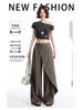 Women's Brown-Gray Wide-Leg Pants with Flowing Ribbons, 2026 New Style, Slimming, Good Drape, Casual Straight-Leg Suit Pants.