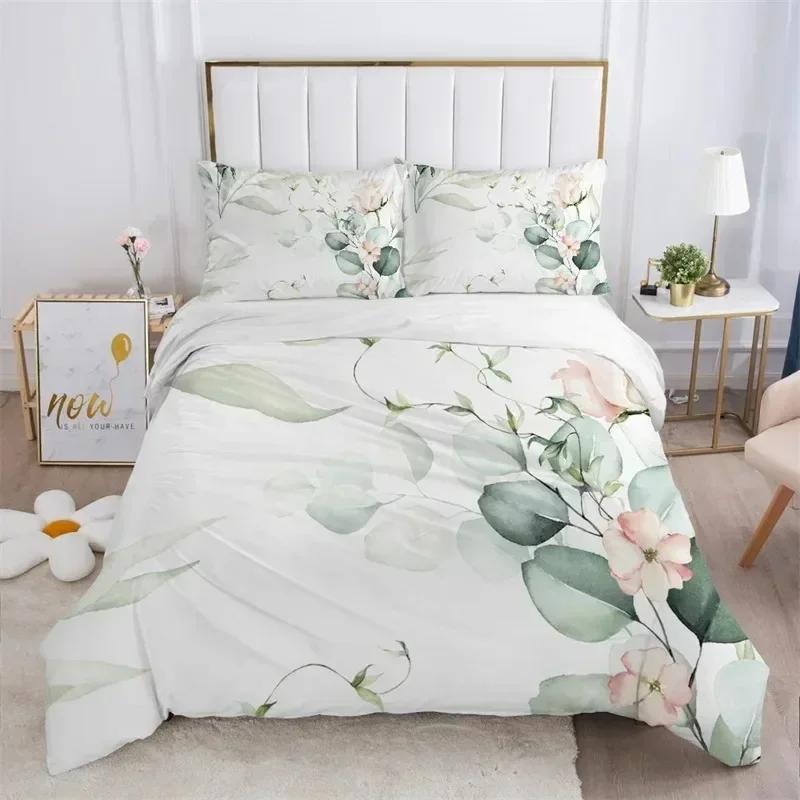 Rustic Flower White Bedding Set Microfiber Tree Leaves Floral Duvet Cover Set 3D Print Quilt Cover With Pillowcases Room Decor