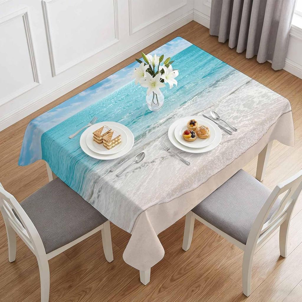 Summer Beach Blue Ocean Waves Rectangle Tablecloth Tablecloth for Table Decor Reusable Kitchen Dining Tablecloth Party Decor