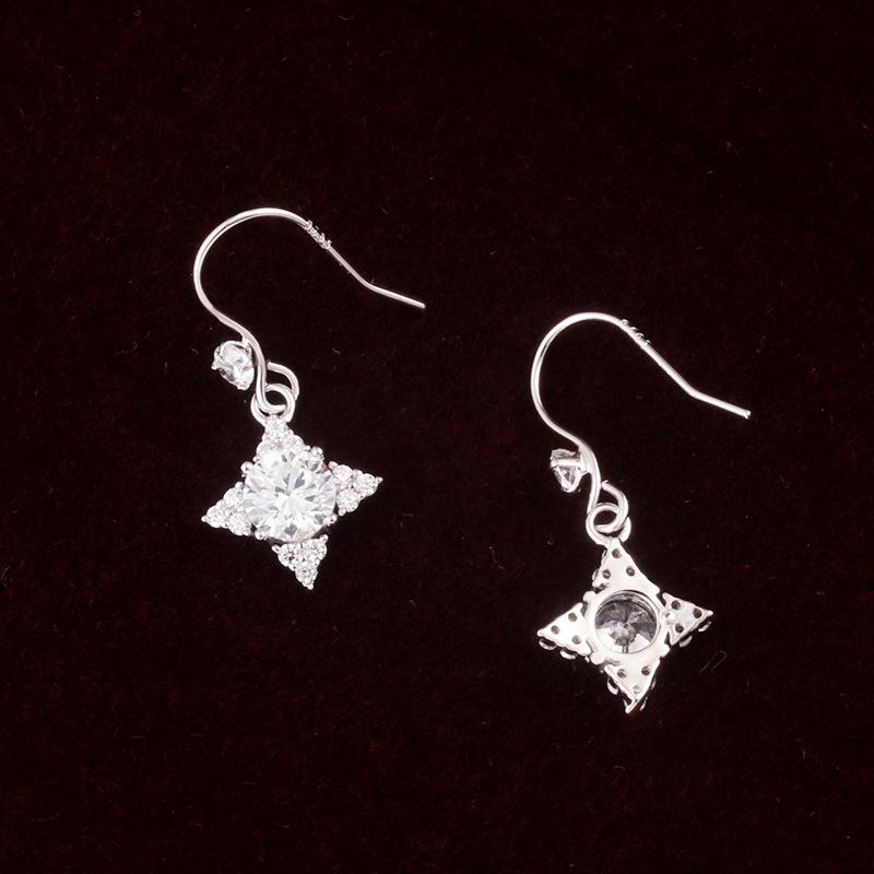 S925 Sterling Silver Diamond Star Dangle Earrings for Women - Japanese & Korean Design, Luxurious & Shiny Five-Pointed Star Accessories.