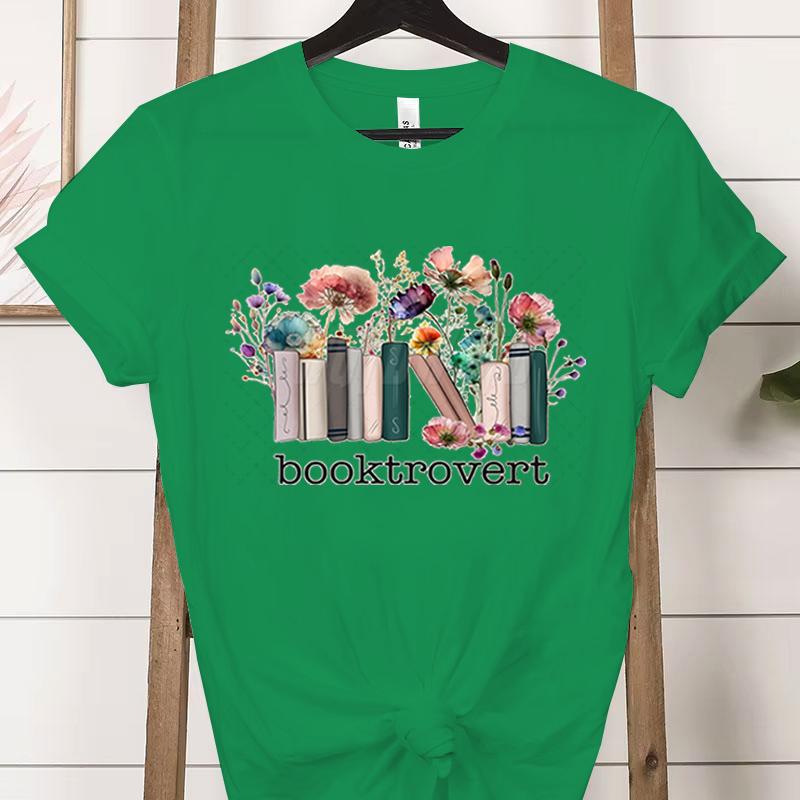 Booktrovert Fashion Casual Tshirts Funny Book Lover Summer Short Sleeve Tee Trendy Vintage Bookish Flower Classic Tops Clothes