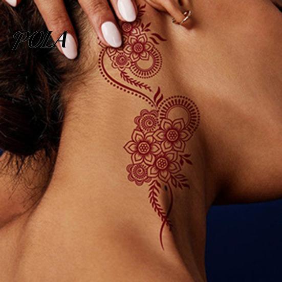 Henna Tattoo Stickers, Red Brown Waterproof Lace Temporary Tattoos, Indian Mehndi Body Art for Hands Feet, Festival Makeup