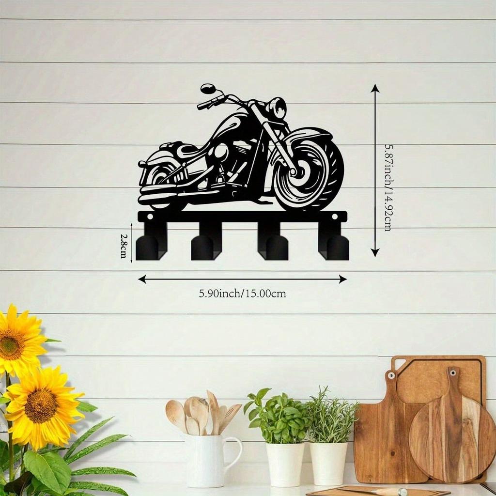 Metal Motorcycle Key Holder Wall Decor for Keys Caps 5.9 Inch Rustic Home Office Kitchen Porch