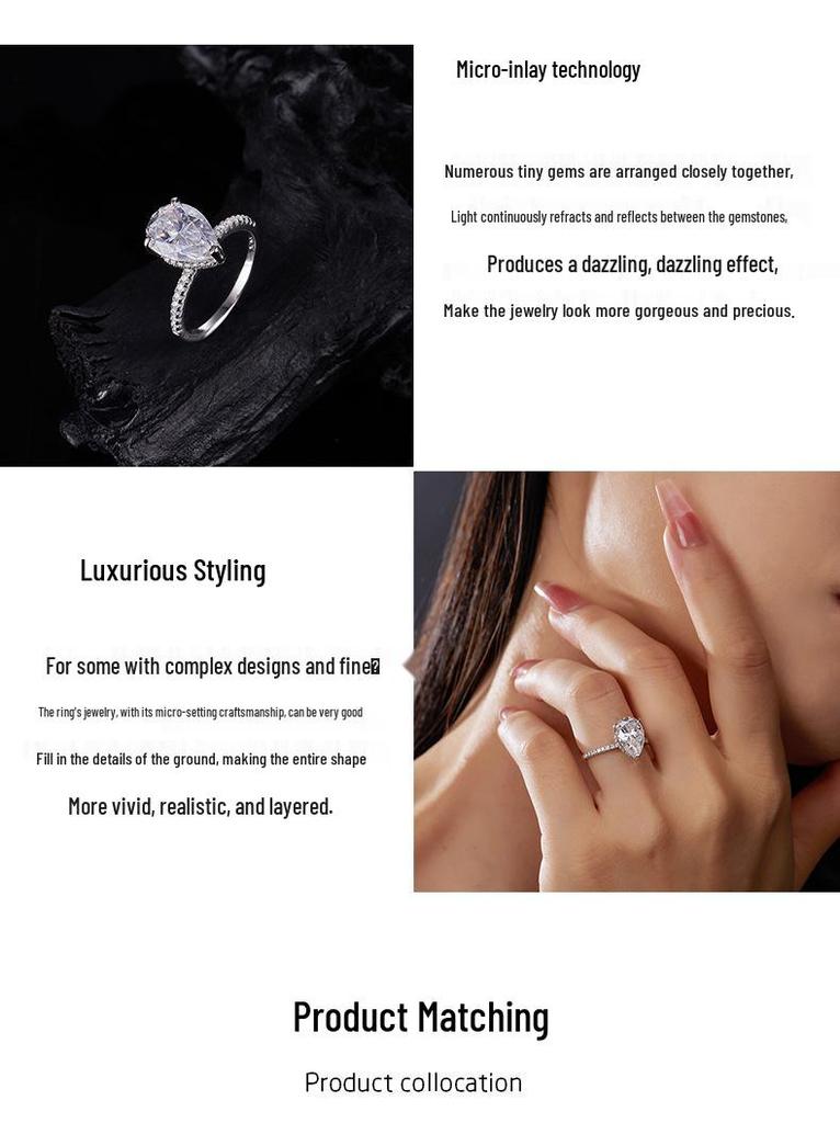 Elegant 4CT Teardrop Moissanite Ring for Women - S925 Sterling Silver, Classic Light Luxury Design.
